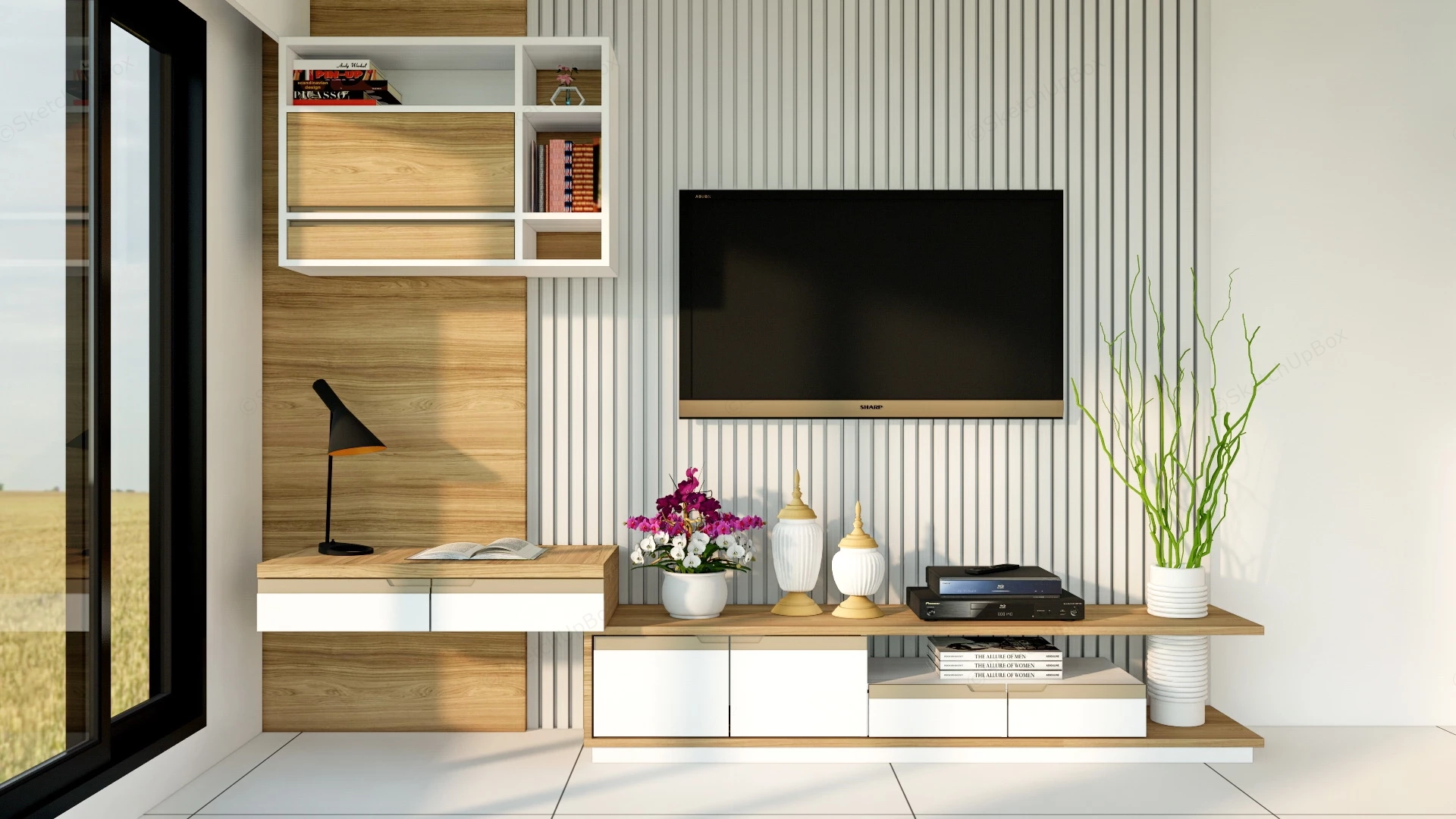 Living Room TV Unit Small Space sketchup model preview - SketchupBox