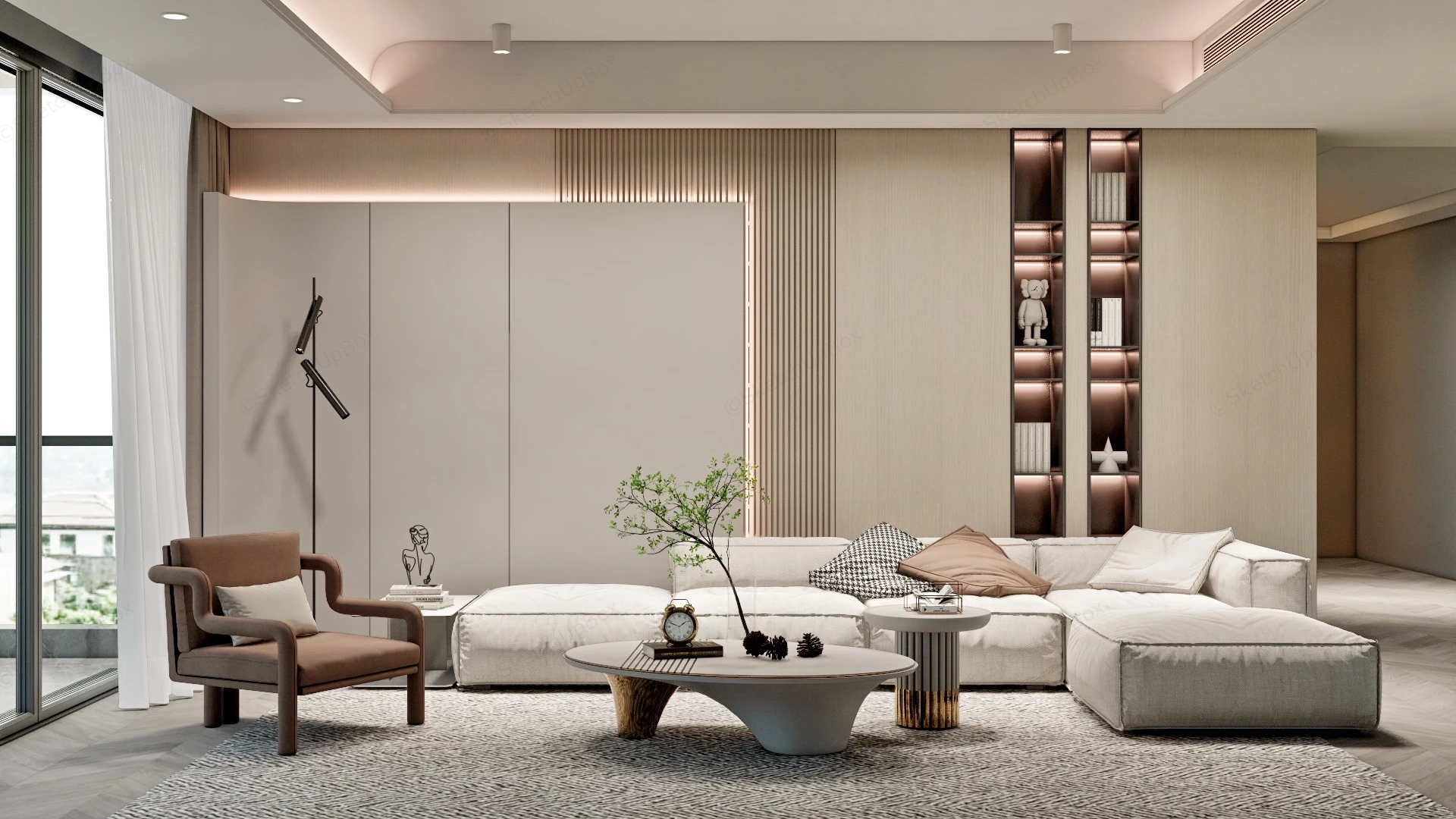 Modern Cream Living Room Idea sketchup model preview - SketchupBox