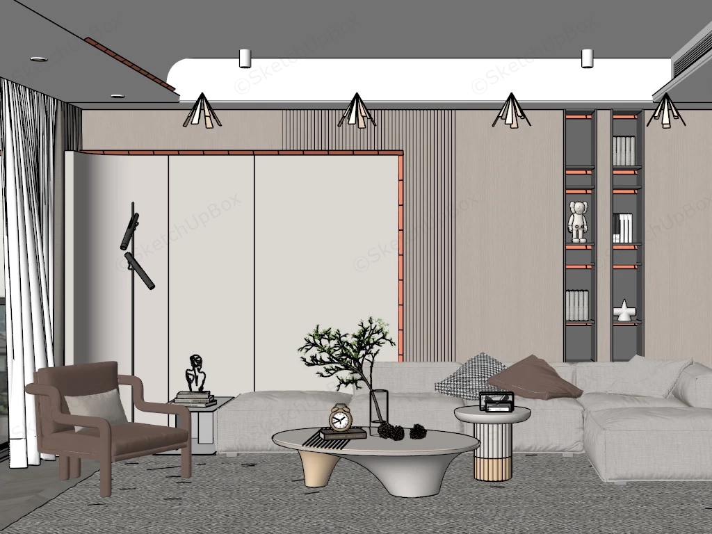Modern Cream Living Room Idea sketchup model preview - SketchupBox