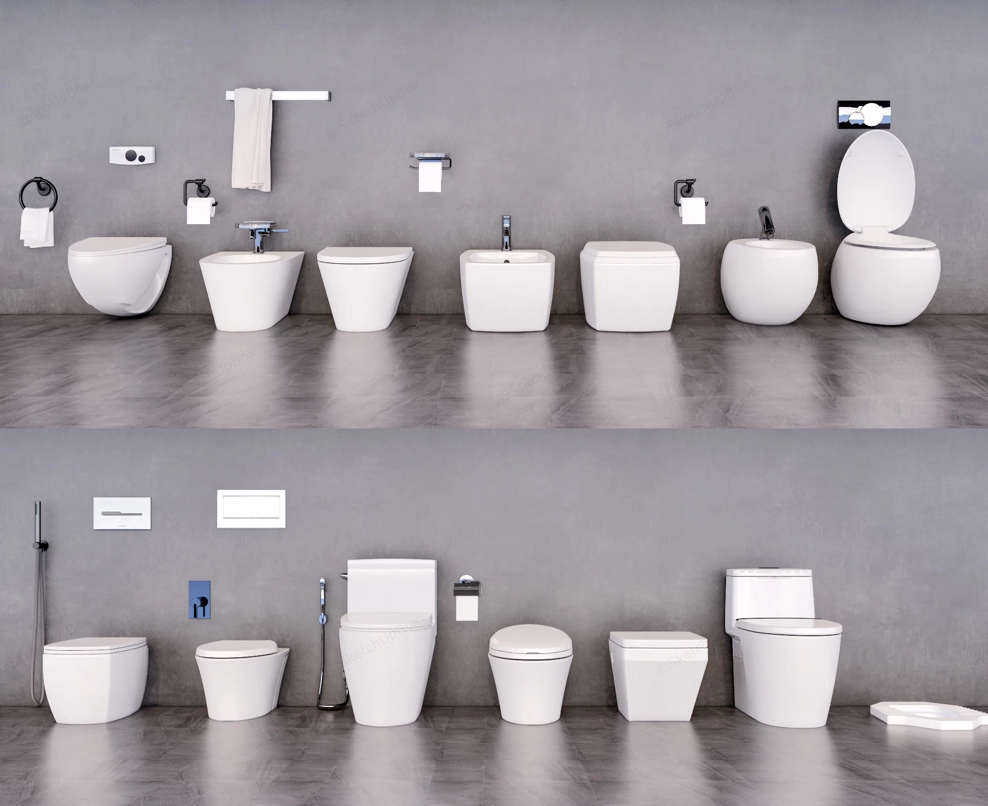 Bathroom Toilets sketchup model preview - SketchupBox