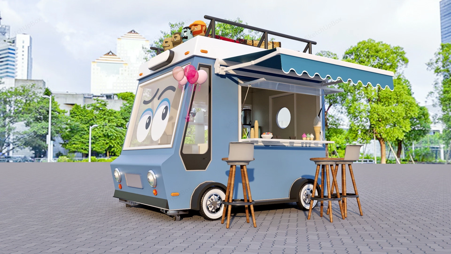 Cute Ice Cream Van sketchup model preview - SketchupBox