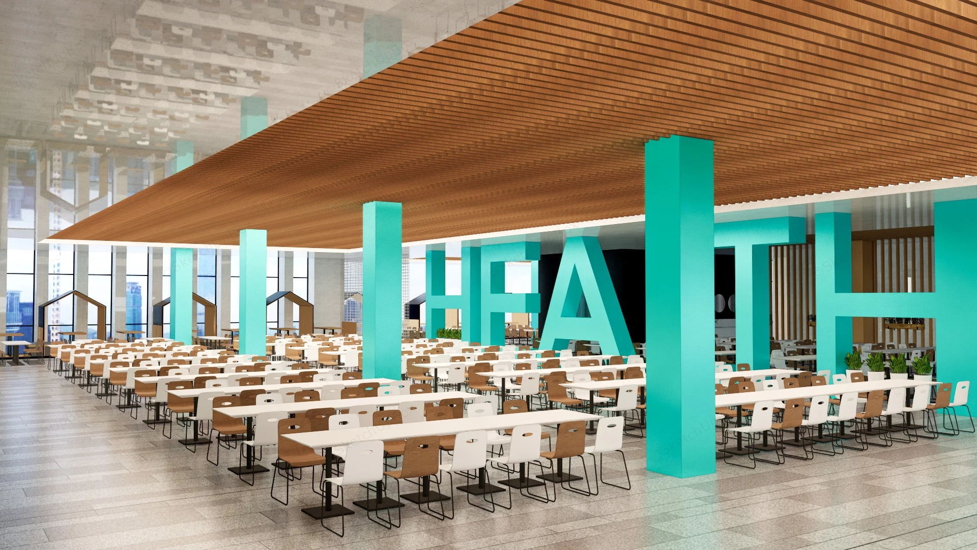 College Cafeteria Design sketchup model preview - SketchupBox