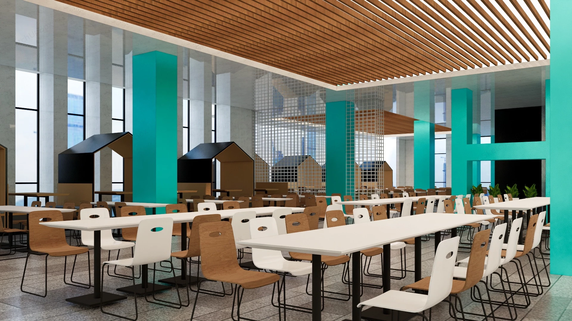 College Cafeteria Design sketchup model preview - SketchupBox