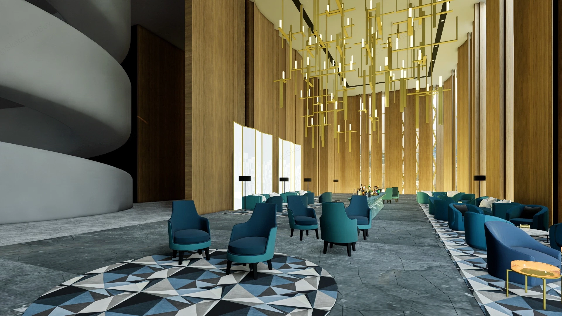 Hotel Lobby Lounge Area sketchup model preview - SketchupBox