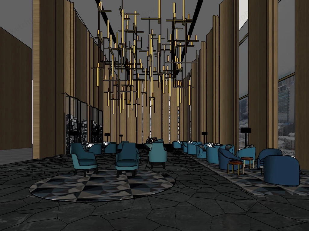 Hotel Lobby Lounge Area sketchup model preview - SketchupBox