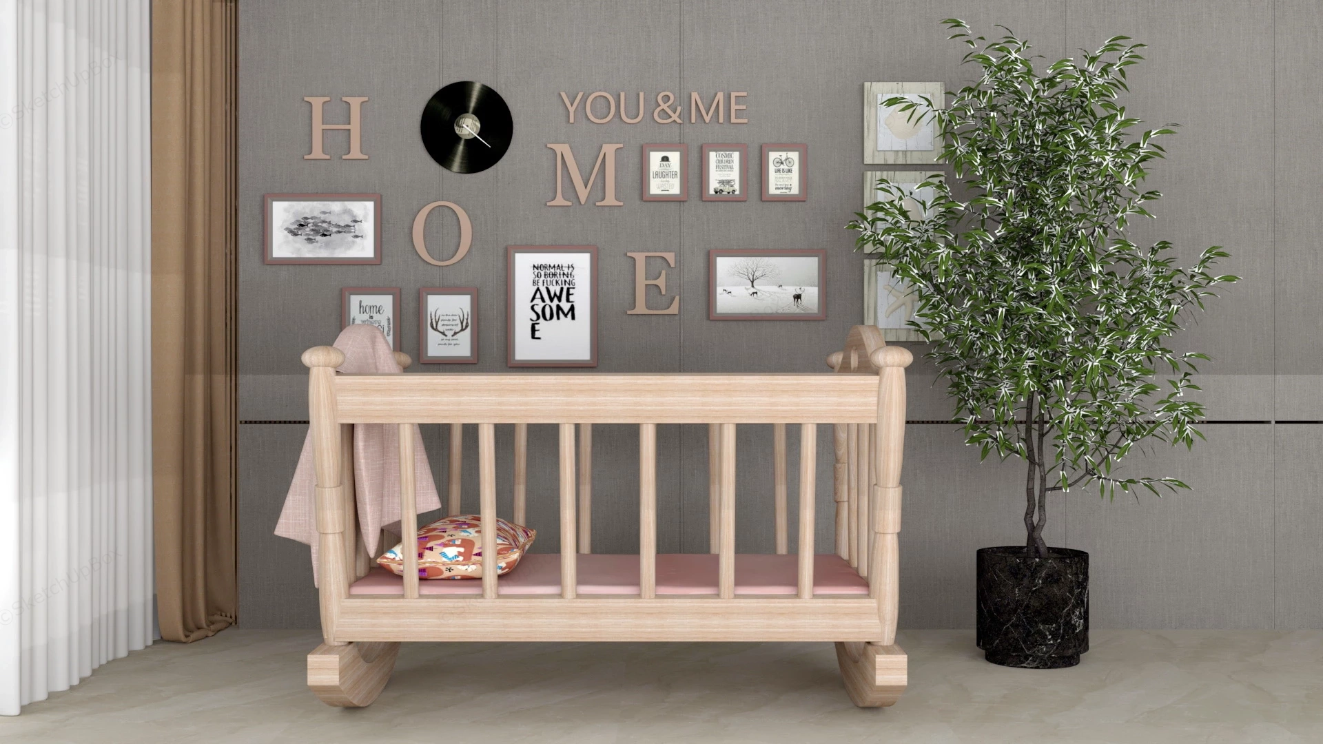 Rocking Baby Crib sketchup model preview - SketchupBox