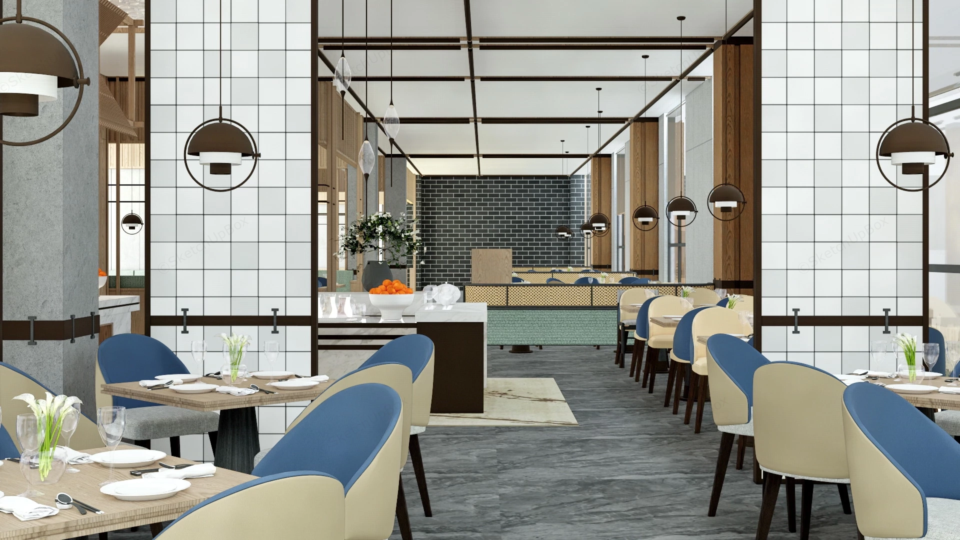 Traditional Restaurant Design sketchup model preview - SketchupBox