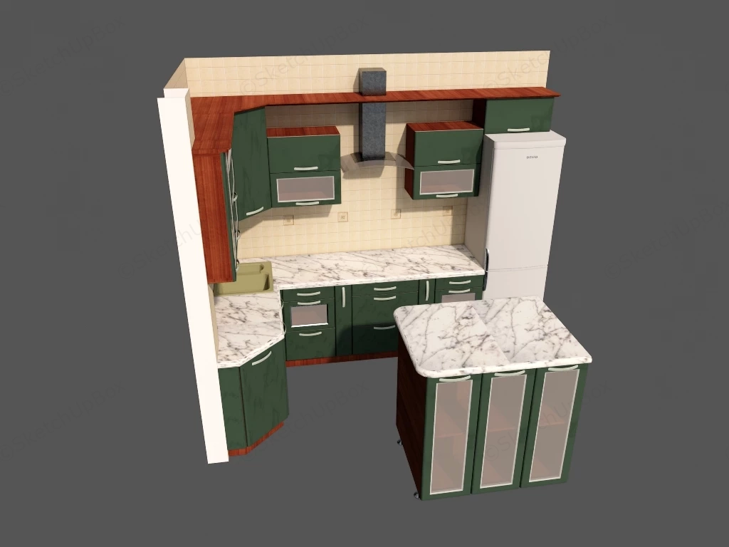 Small Apartment Kitchen With Island sketchup model preview - SketchupBox