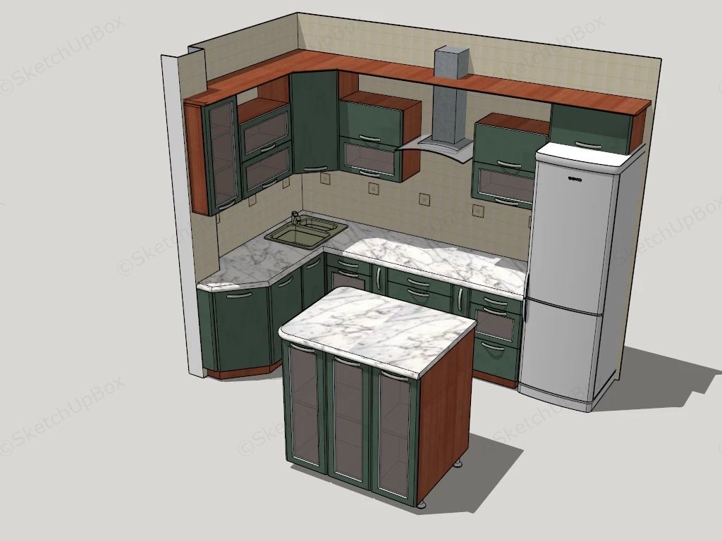Small Apartment Kitchen With Island sketchup model preview - SketchupBox
