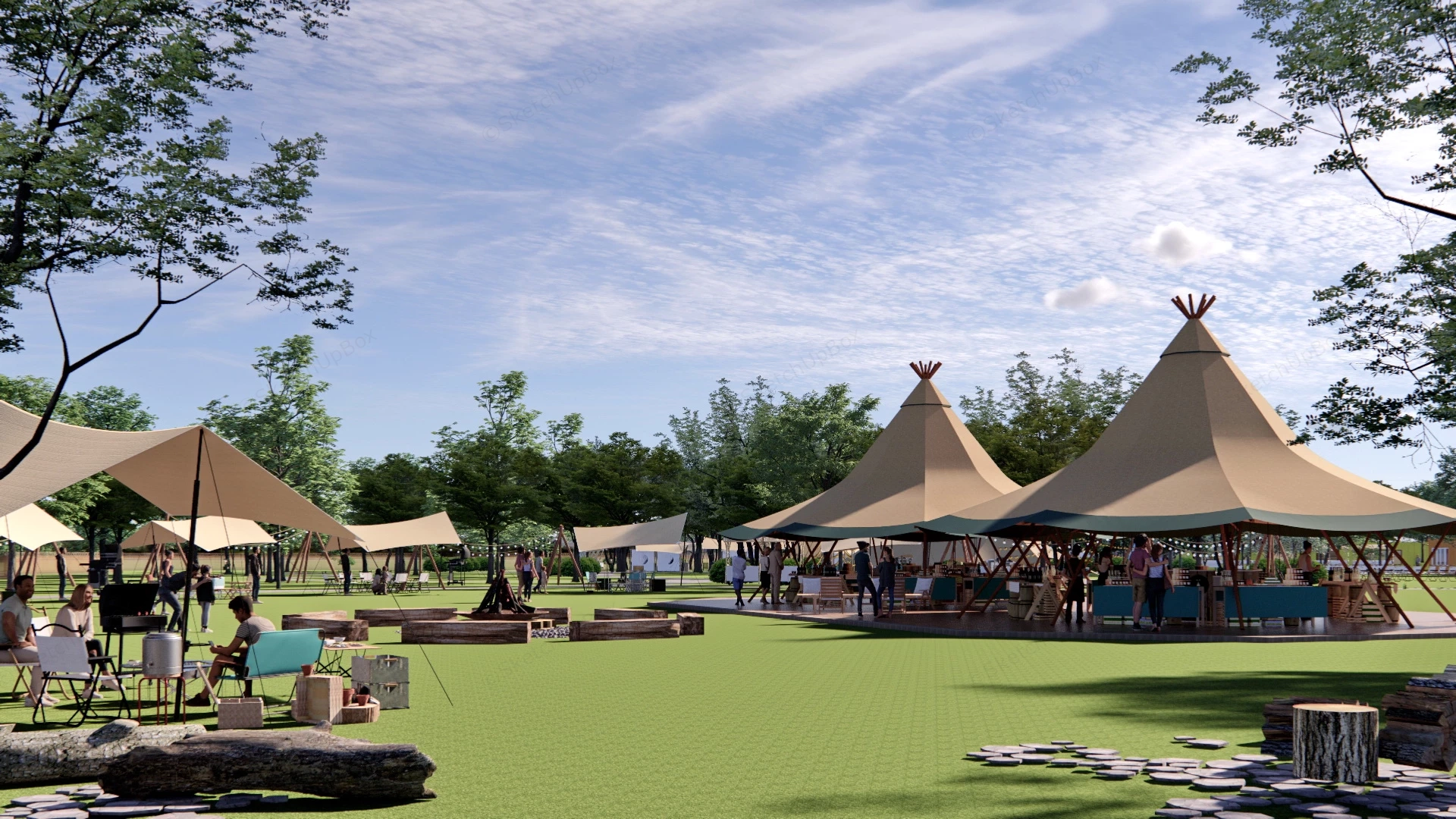 Holiday Park Campground sketchup model preview - SketchupBox