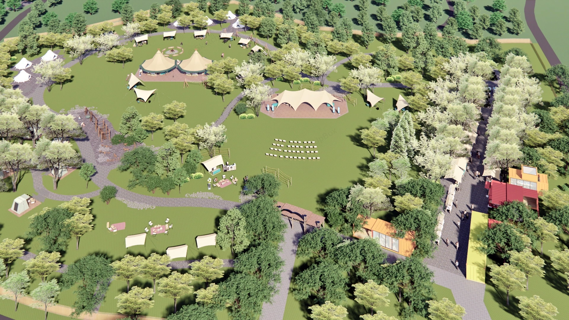 Holiday Park Campground sketchup model preview - SketchupBox