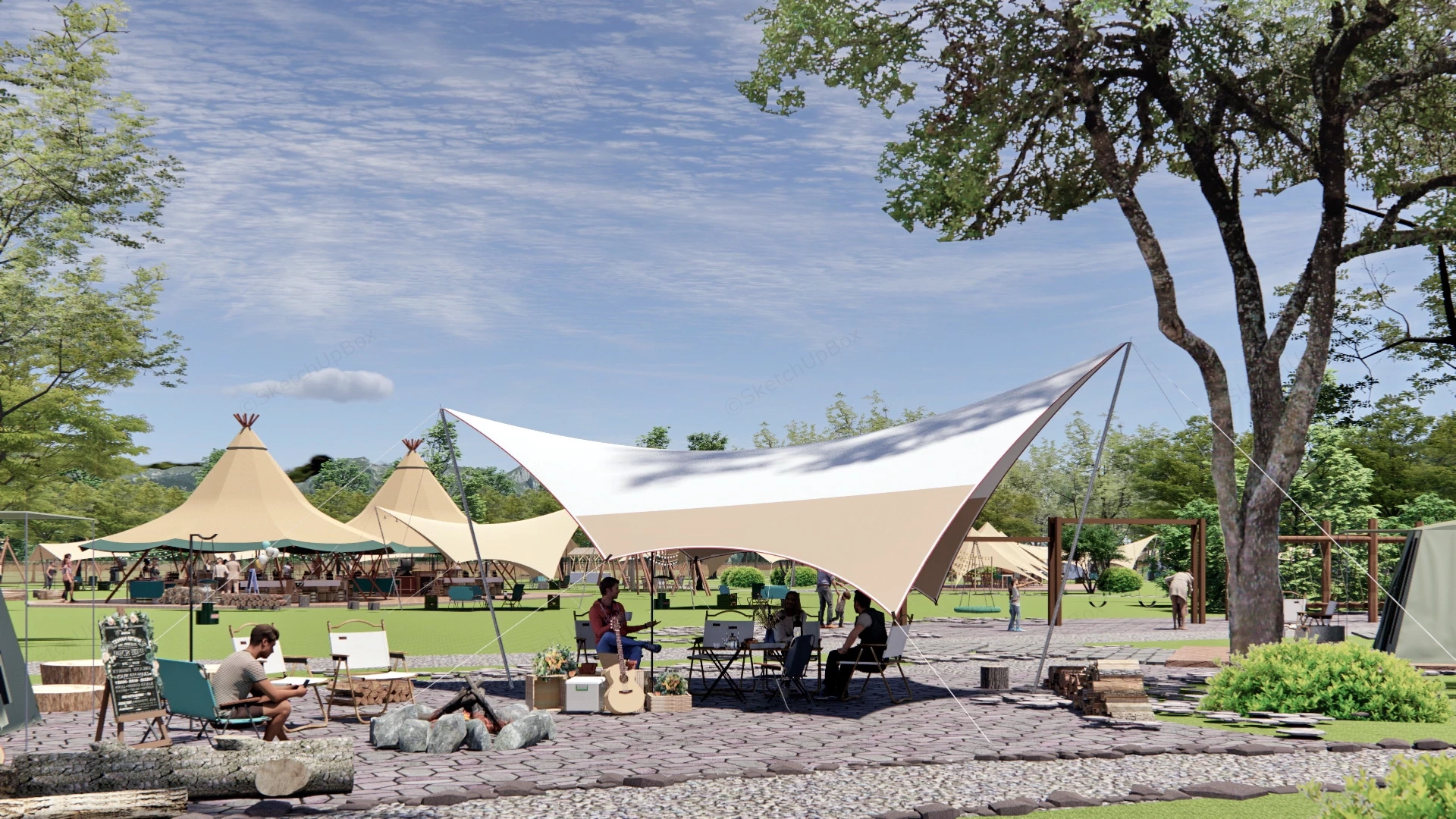 Holiday Park Campground sketchup model preview - SketchupBox