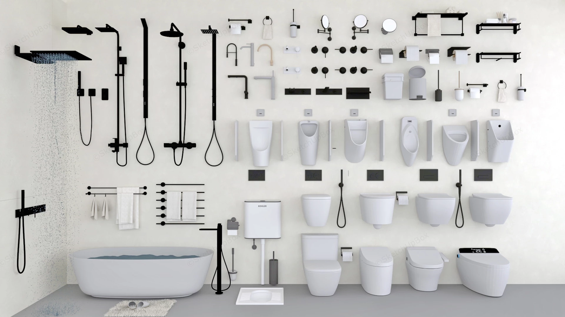 Toilets And Bathroom Accessories sketchup model preview - SketchupBox