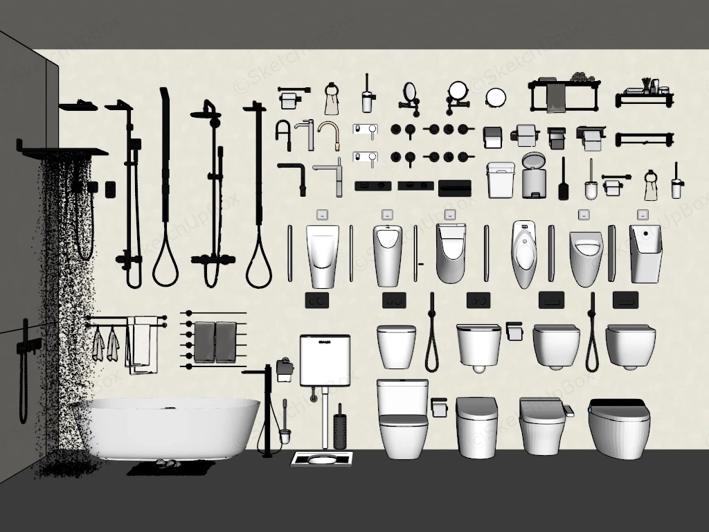 Toilets And Bathroom Accessories sketchup model preview - SketchupBox