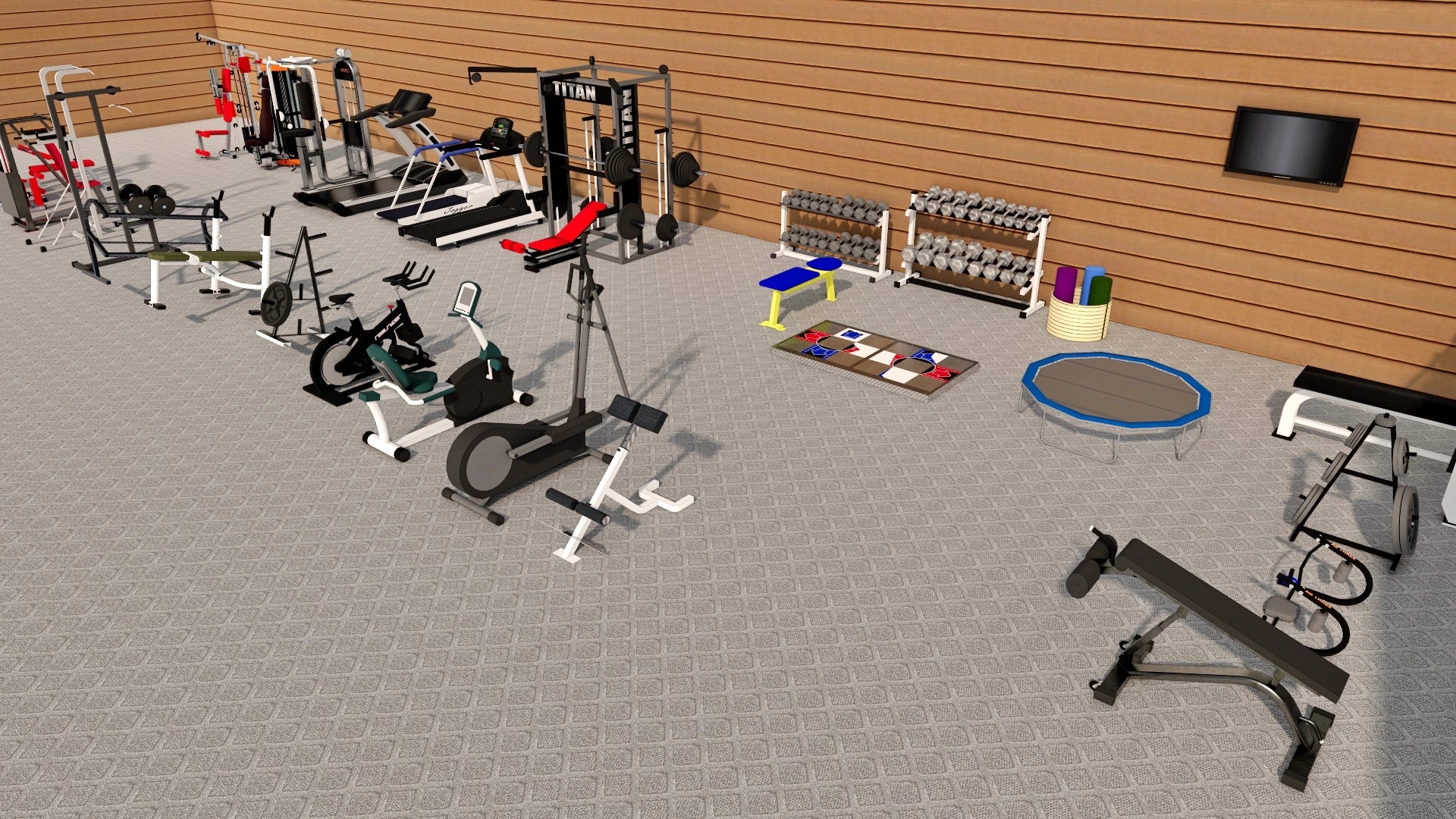 Gym Fitness Center Equipment sketchup model preview - SketchupBox
