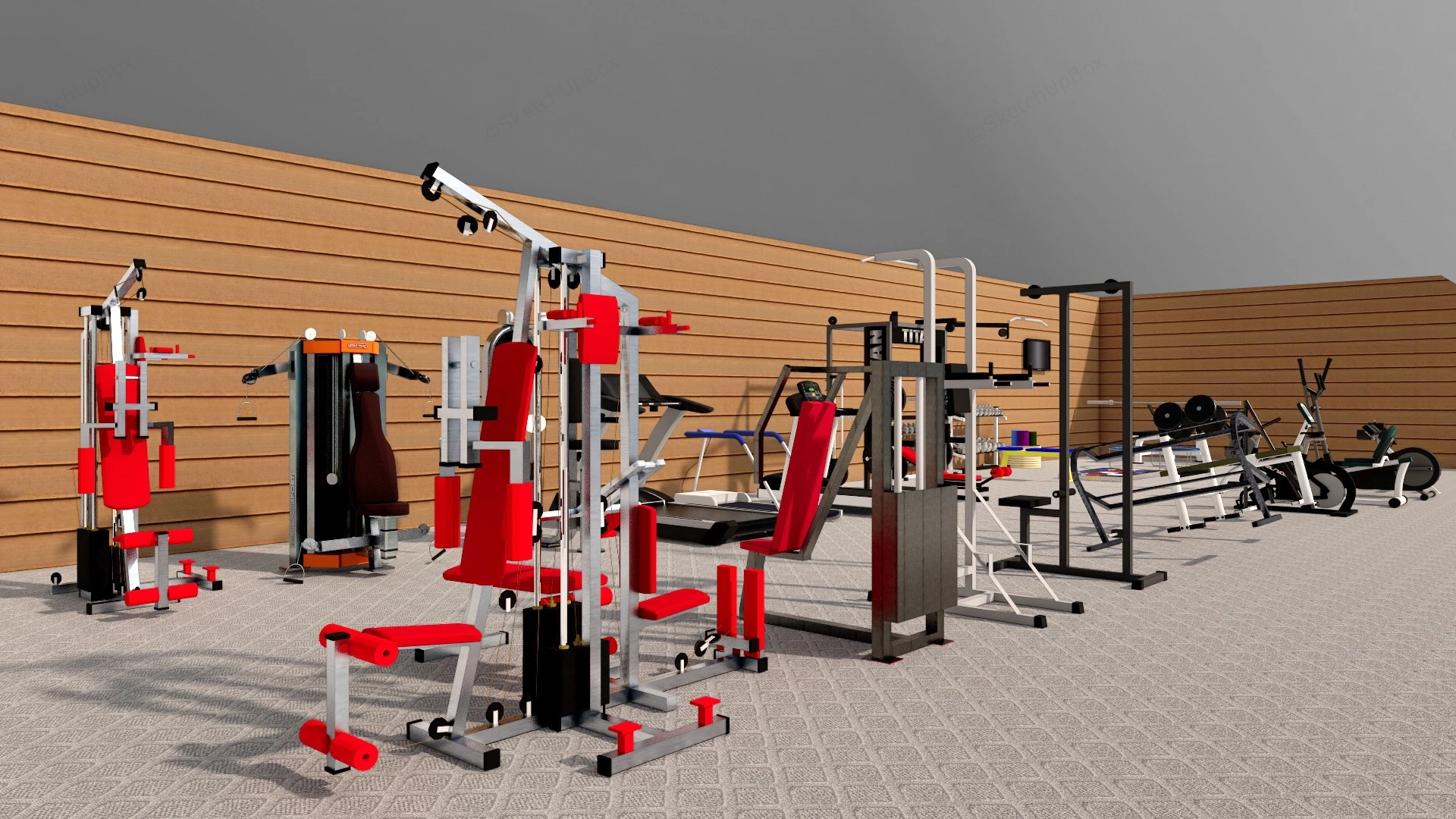 Gym Fitness Center Equipment sketchup model preview - SketchupBox