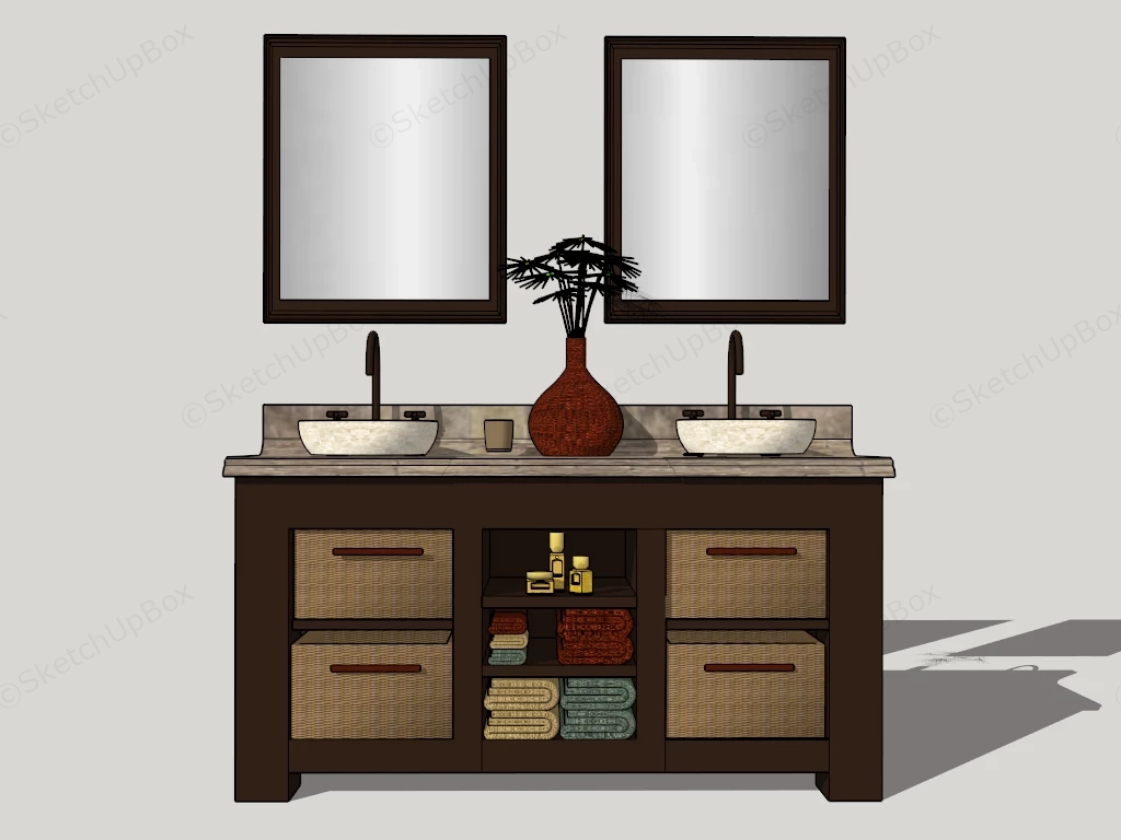 Retro Double Sink Bathroom Vanity sketchup model preview - SketchupBox