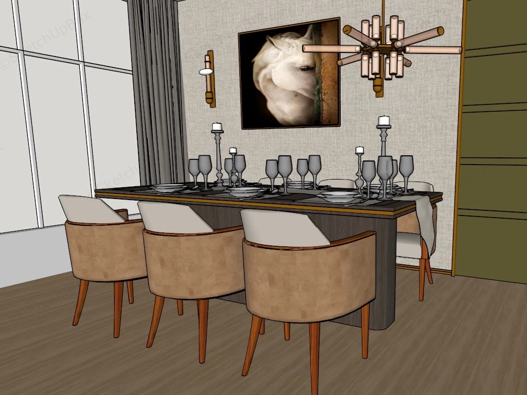 Contemporary Dining Room Set sketchup model preview - SketchupBox