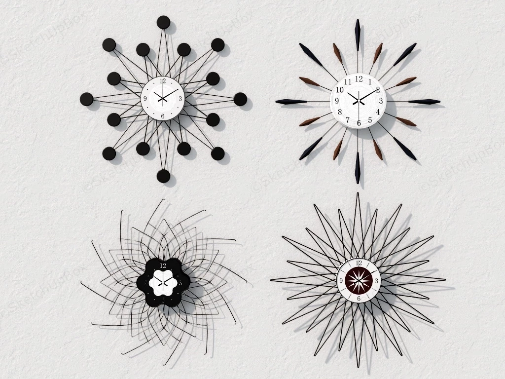 Modern Flower Shape Metal Wall Clocks sketchup model preview - SketchupBox