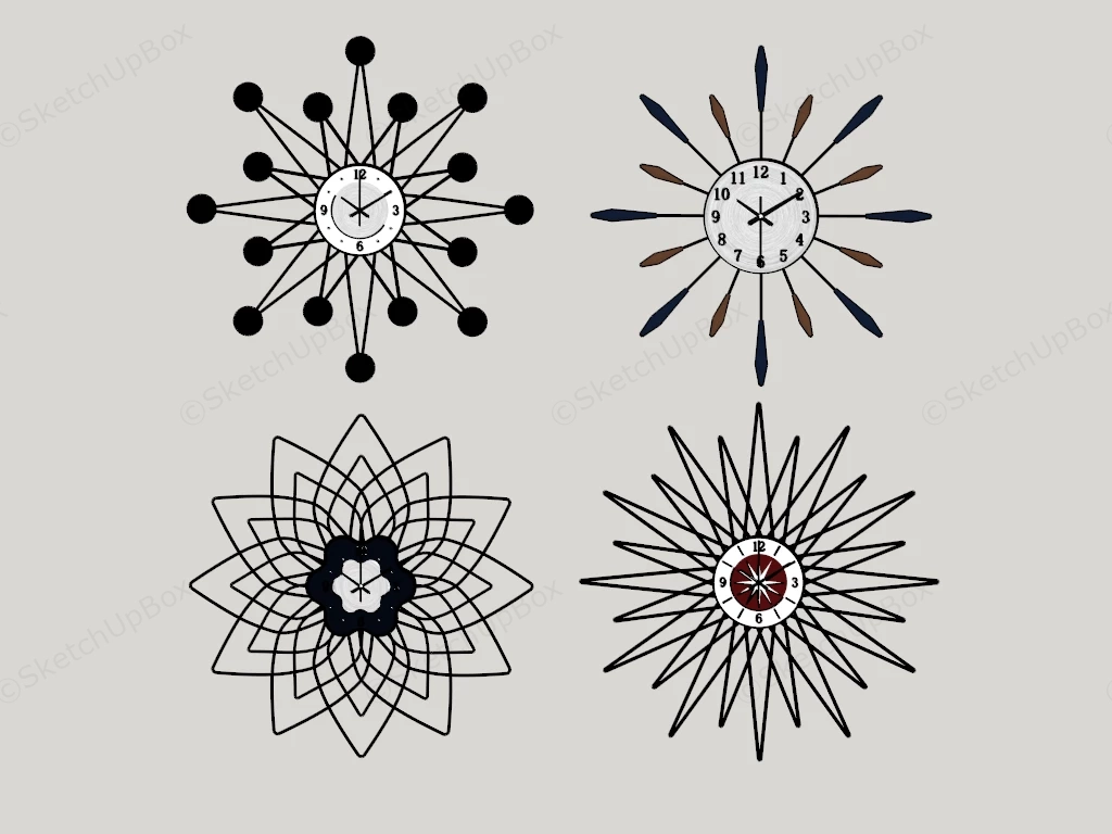 Modern Flower Shape Metal Wall Clocks sketchup model preview - SketchupBox