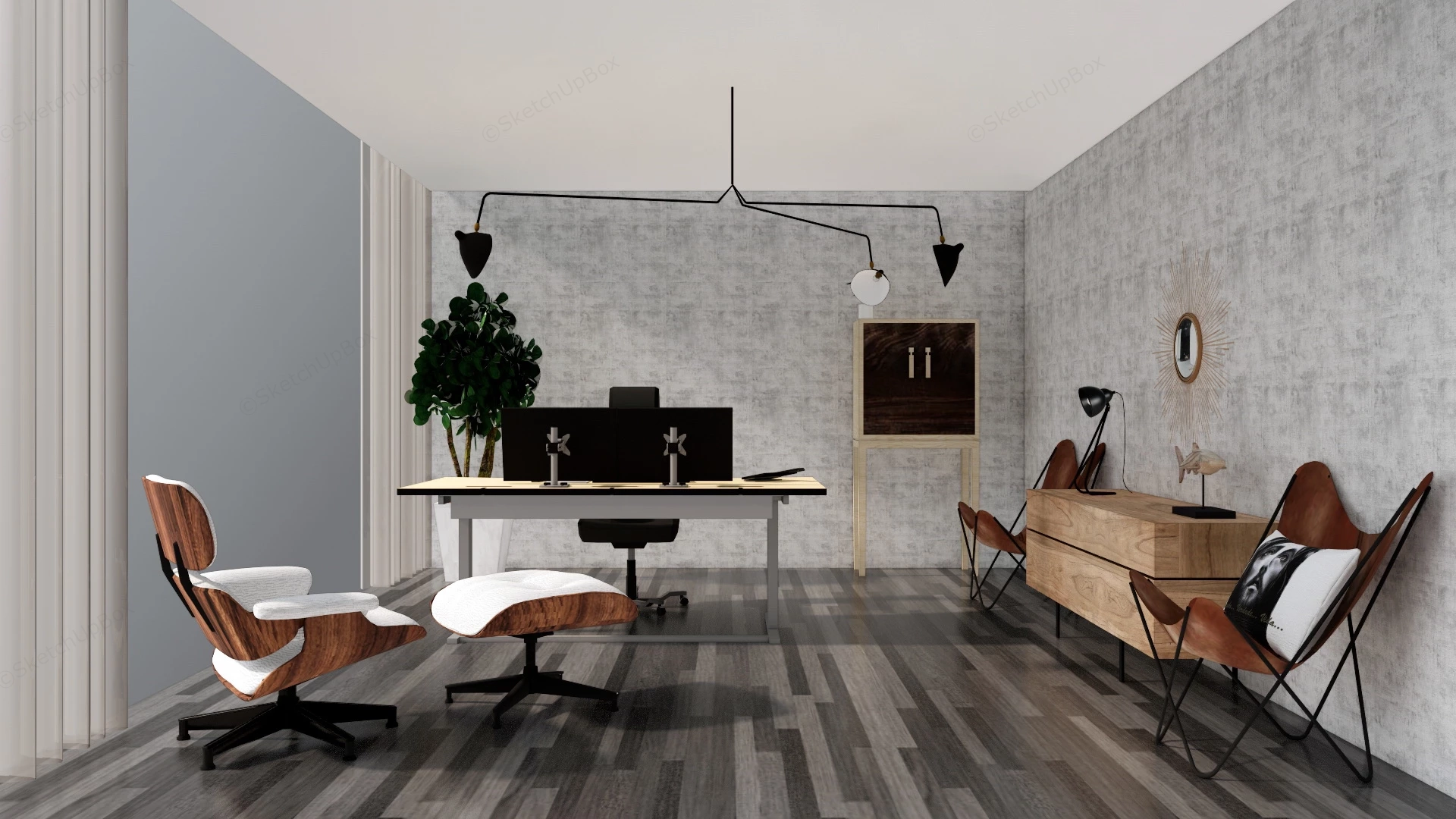 Modern Rustic Home Office sketchup model preview - SketchupBox