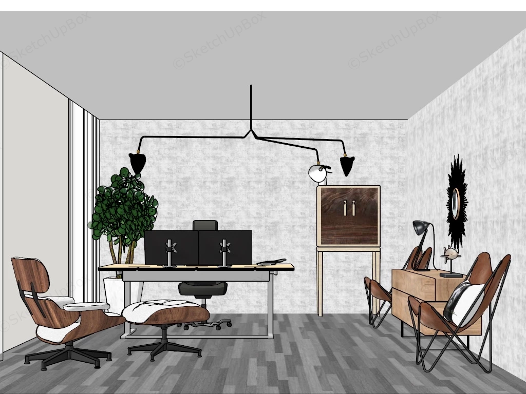 Modern Rustic Home Office sketchup model preview - SketchupBox