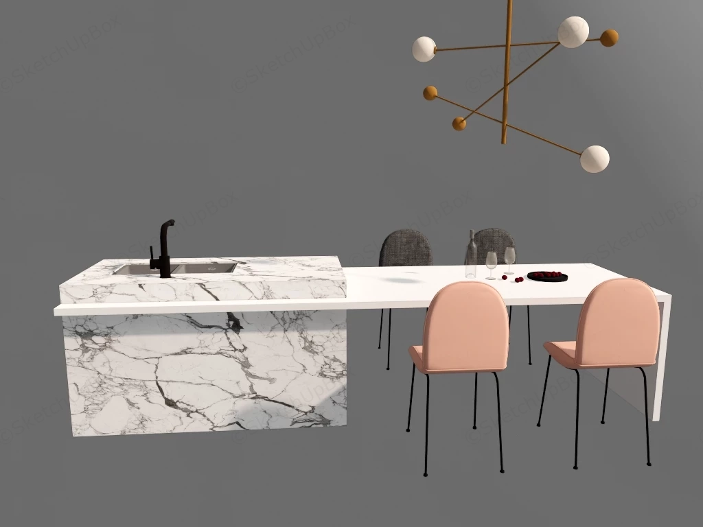 White Marble Kitchen Island Idea sketchup model preview - SketchupBox