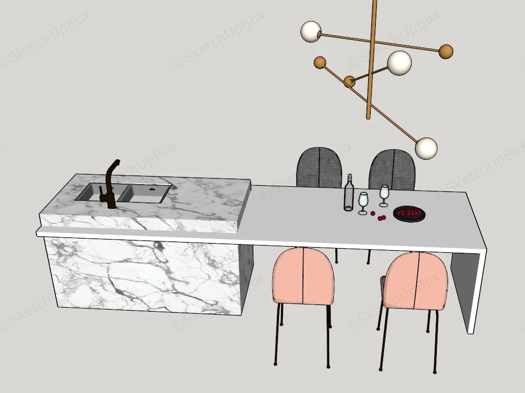 White Marble Kitchen Island Idea sketchup model preview - SketchupBox
