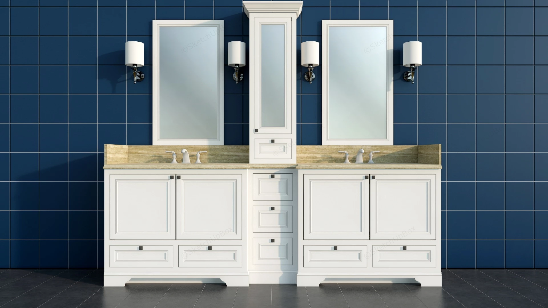 Traditional Double Sink Bathroom Vanity sketchup model preview - SketchupBox