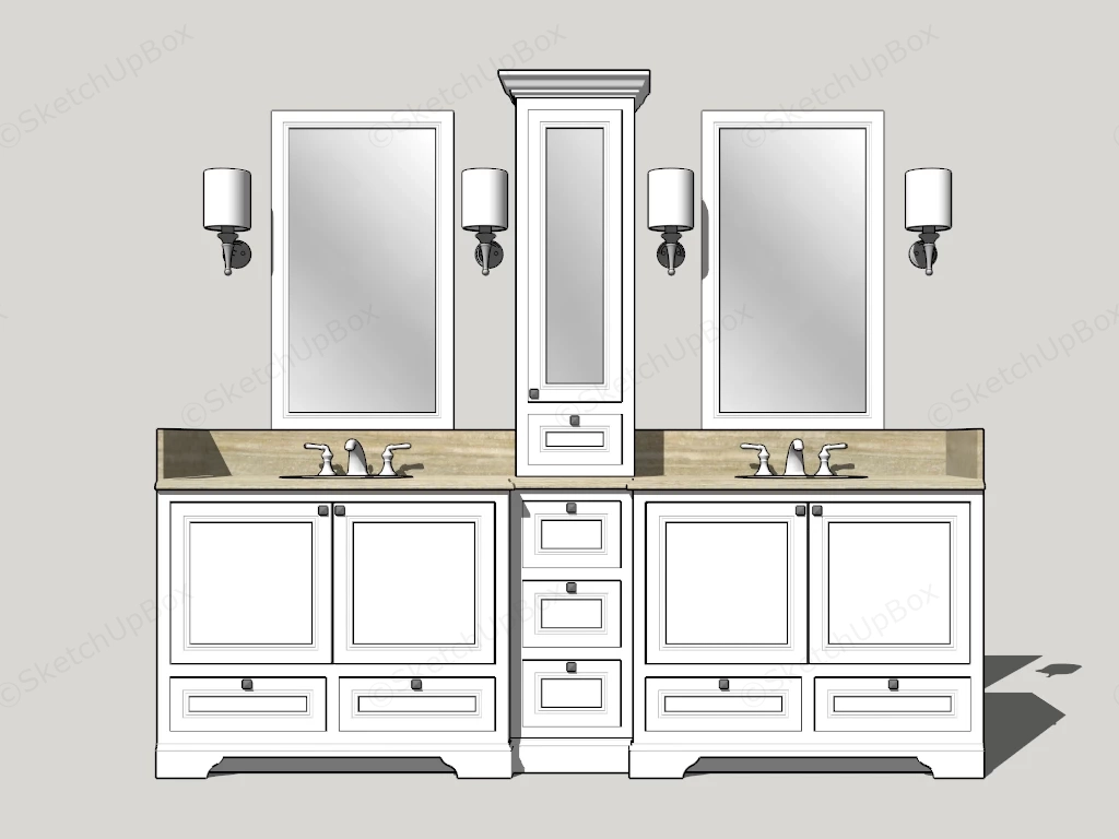 Traditional Double Sink Bathroom Vanity sketchup model preview - SketchupBox