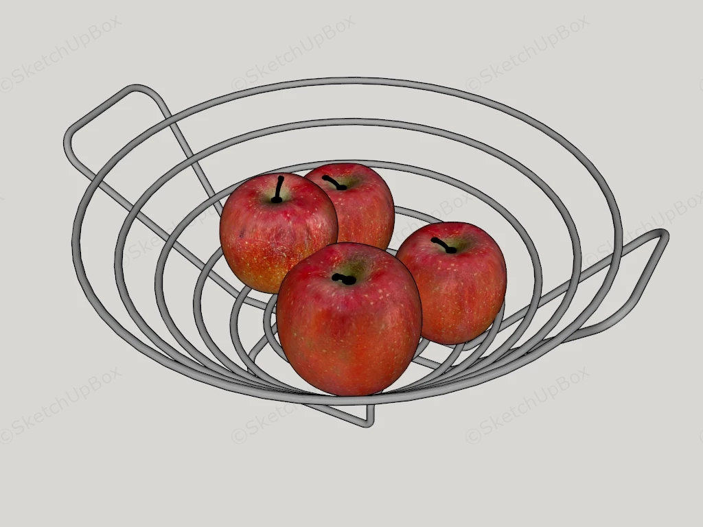 Red Apples In Wire Bowl sketchup model preview - SketchupBox