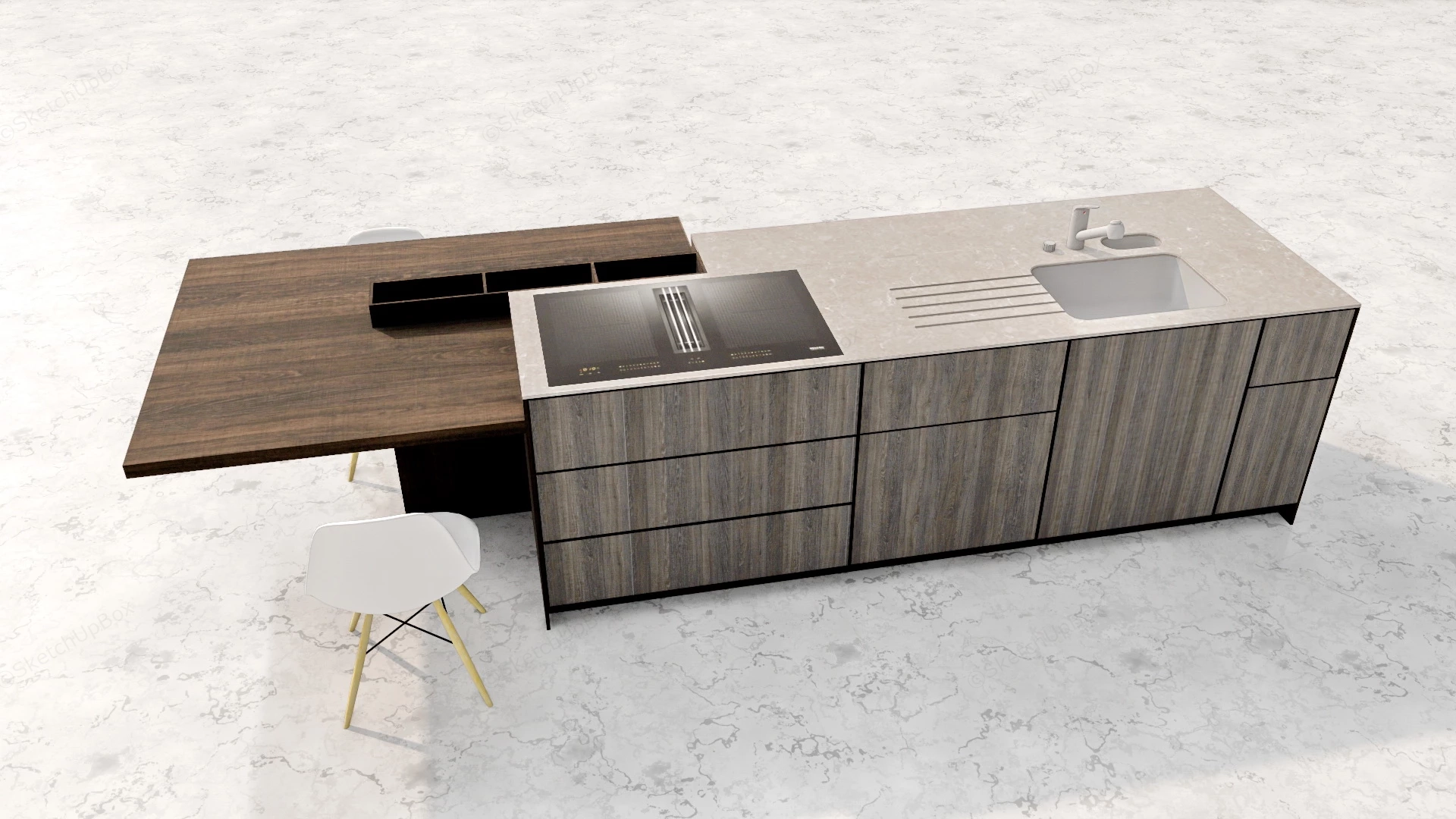 Kitchen Island Table Combo sketchup model preview - SketchupBox