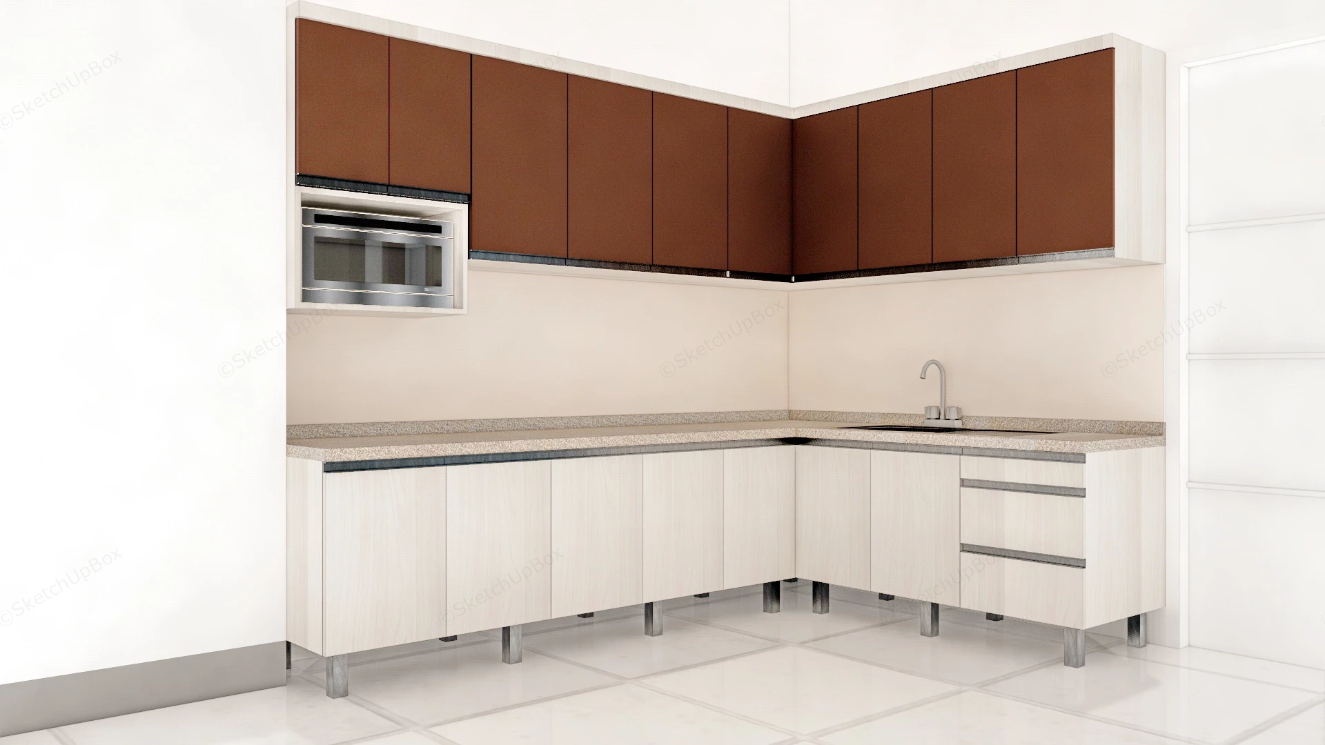 Modern Compact L Shaped Kitchen Cabinet sketchup model preview - SketchupBox