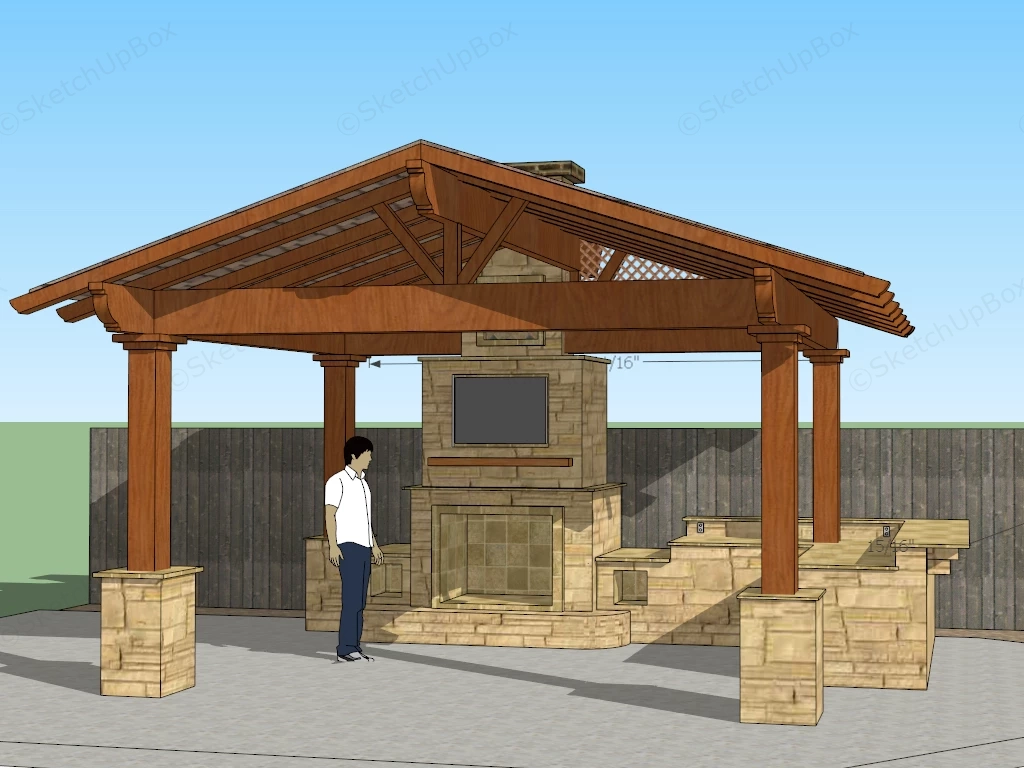 Outdoor Kitchen With Fireplace sketchup model preview - SketchupBox