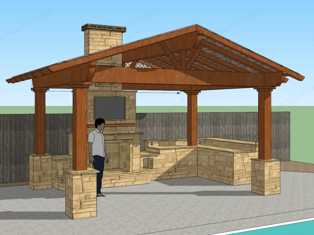 Outdoor Kitchen With Fireplace sketchup model preview - SketchupBox