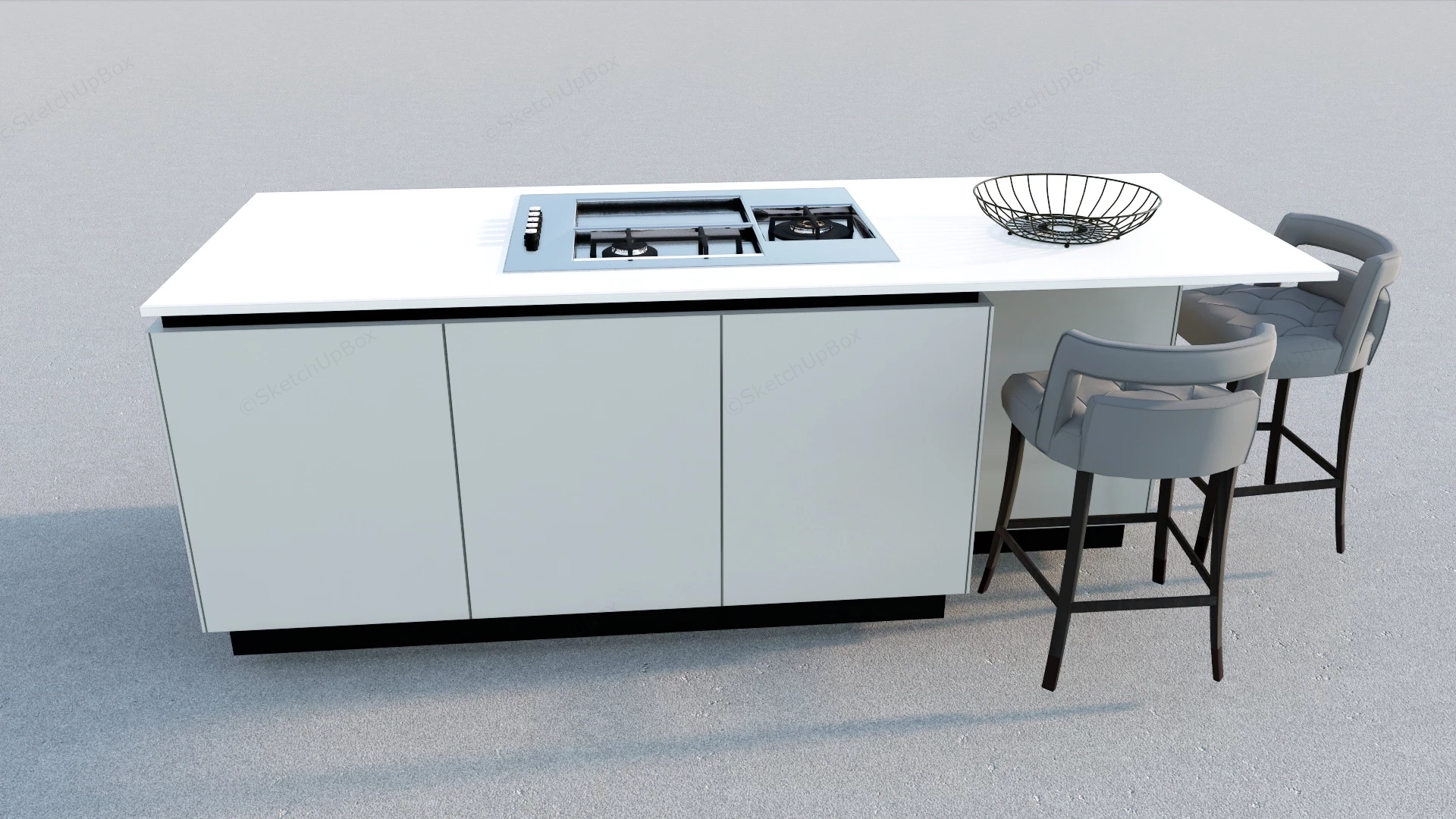 White Kitchen Island With Seating sketchup model preview - SketchupBox
