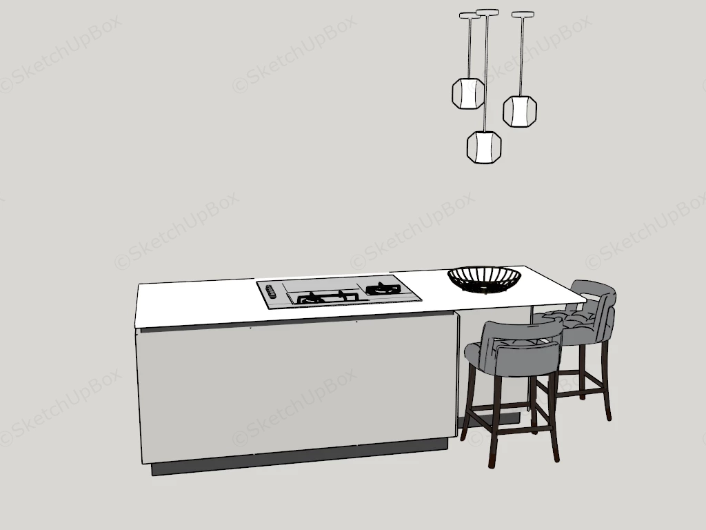 White Kitchen Island With Seating sketchup model preview - SketchupBox