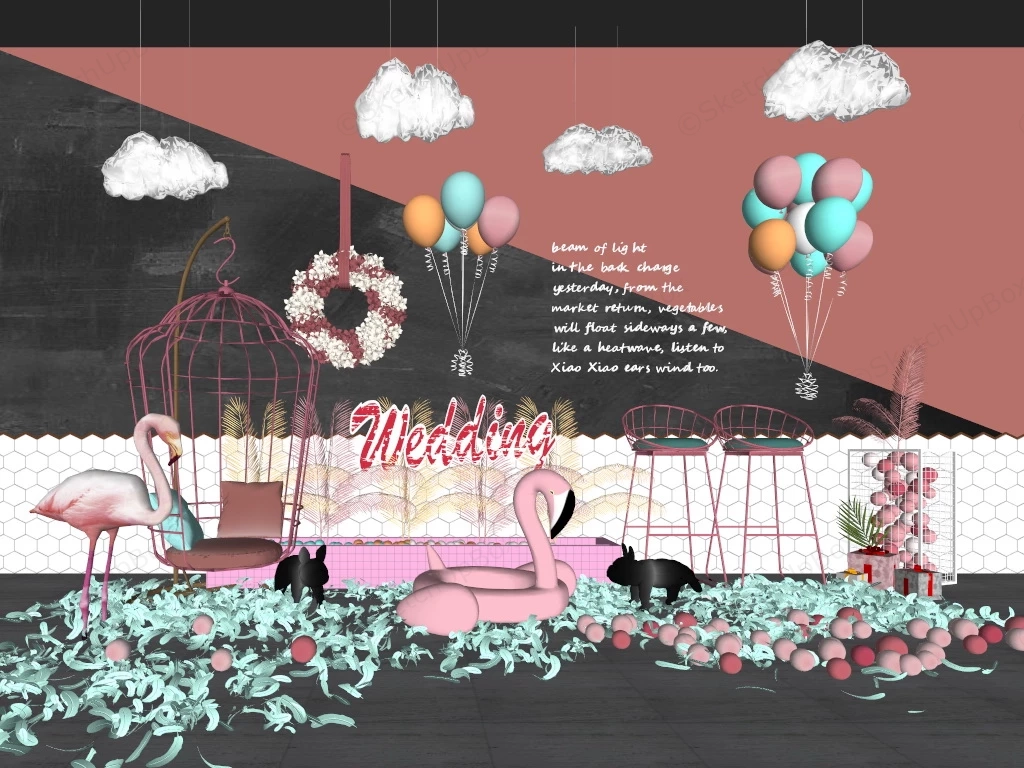 Flamingo Wedding Decorations sketchup model preview - SketchupBox