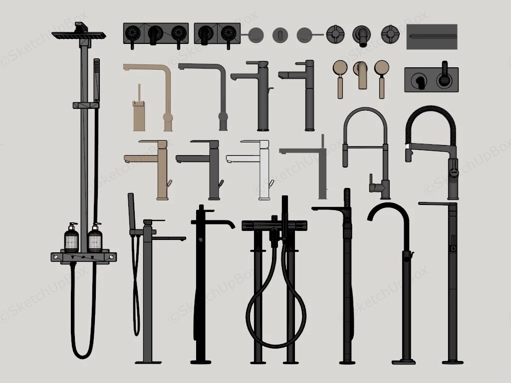 Various Types Of Bathroom Faucets sketchup model preview - SketchupBox