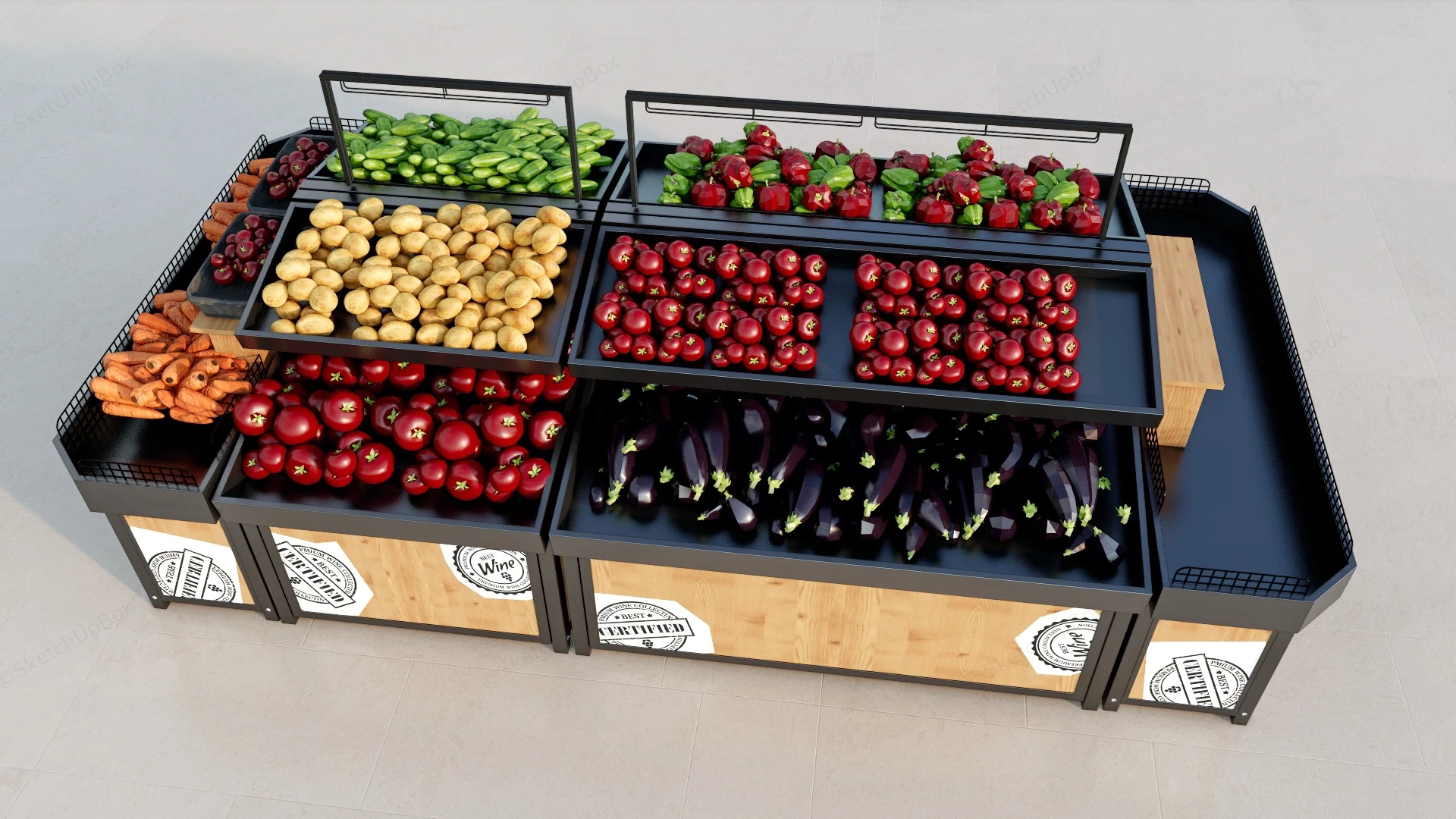 Supermarket Vegetable Display Stand Rack sketchup model preview - SketchupBox
