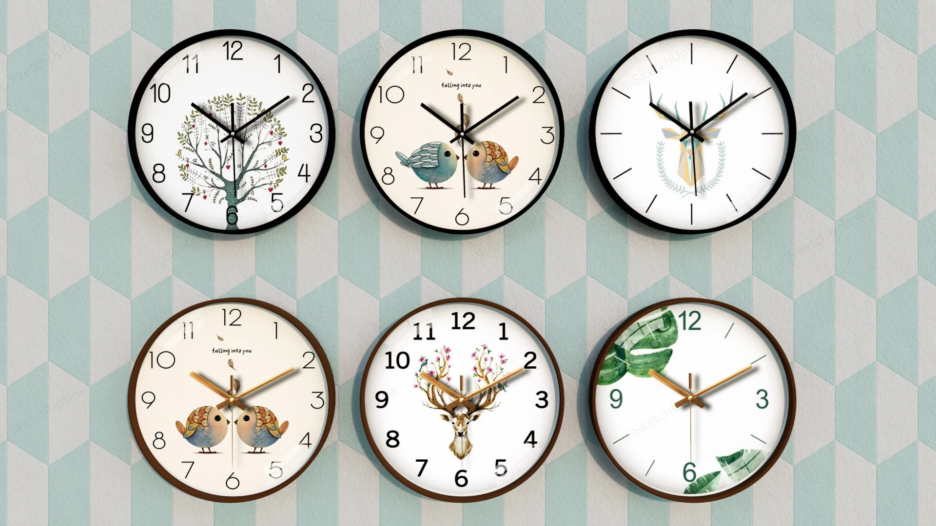 6 Cute Wall Clocks sketchup model preview - SketchupBox