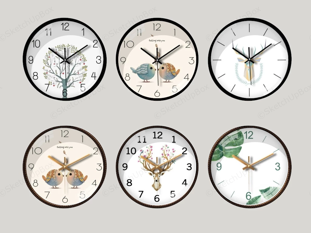 6 Cute Wall Clocks sketchup model preview - SketchupBox