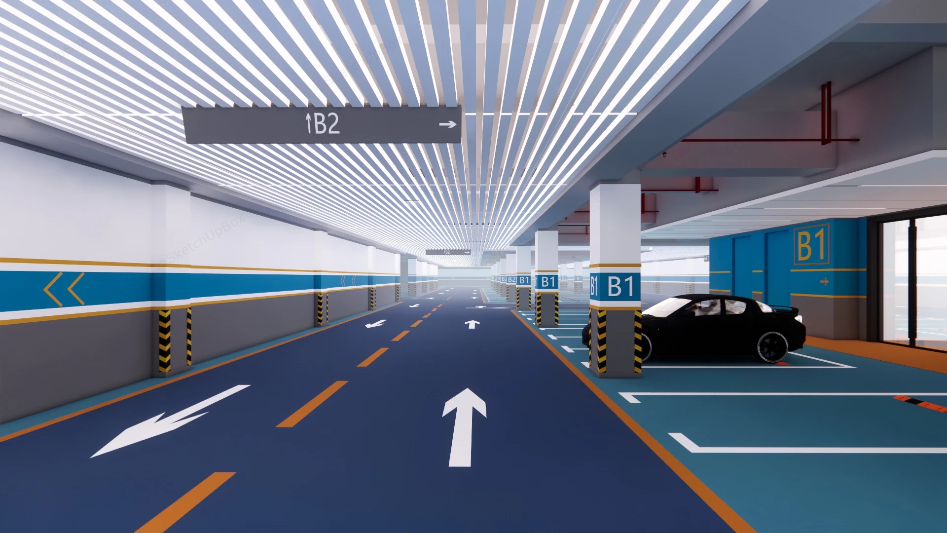 Underground Parking Garage sketchup model preview - SketchupBox