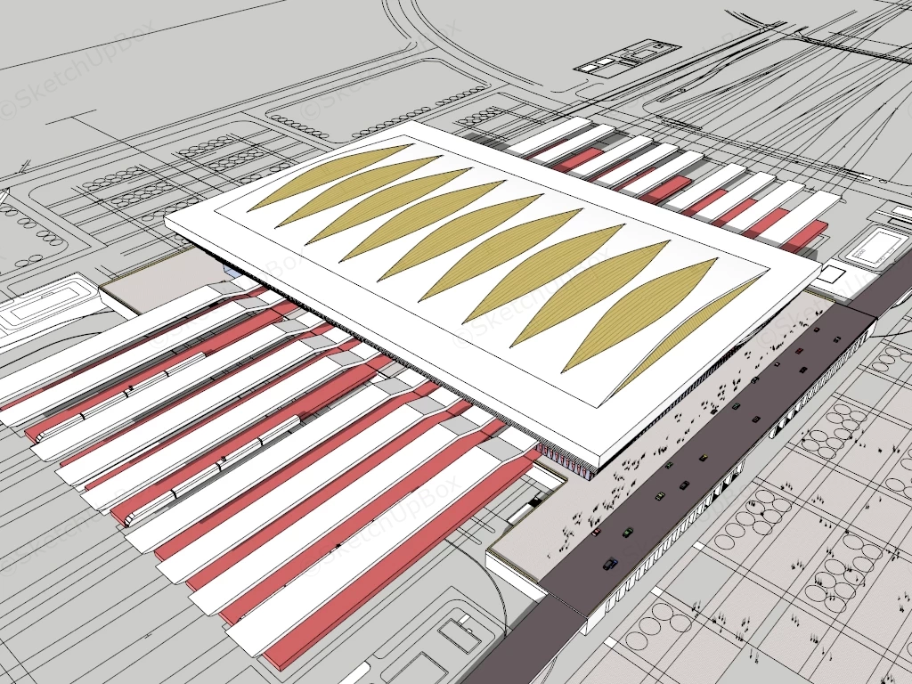 High Speed Rail Station Concept sketchup model preview - SketchupBox