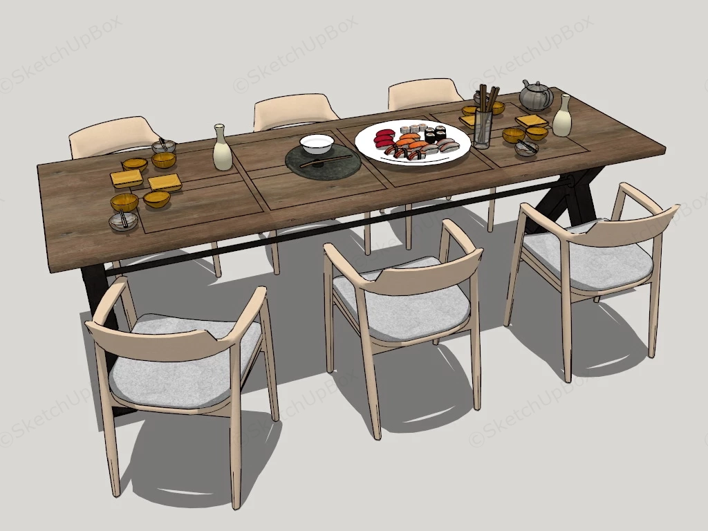 Rustic Wood Dining Table Set sketchup model preview - SketchupBox