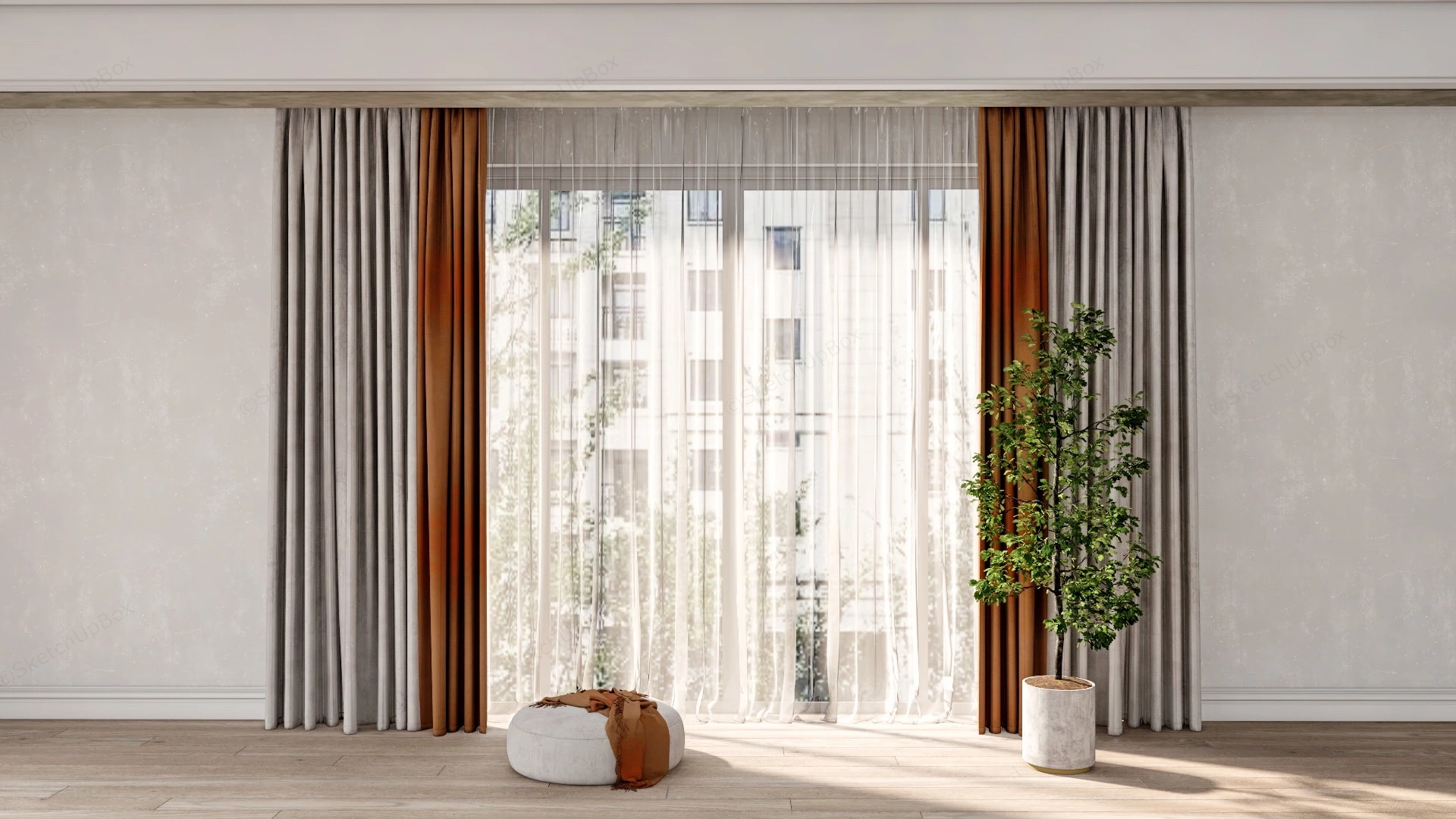 Modern Living Room Curtains sketchup model preview - SketchupBox