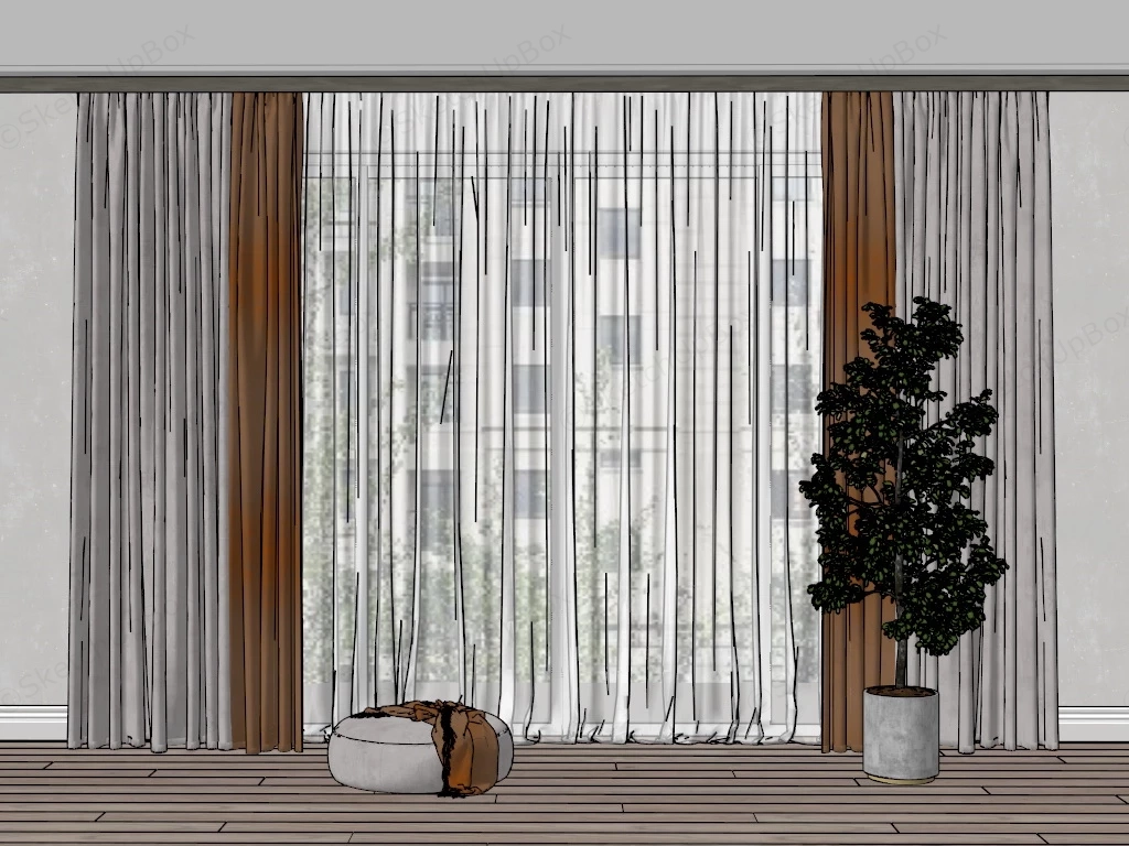 Modern Living Room Curtains sketchup model preview - SketchupBox
