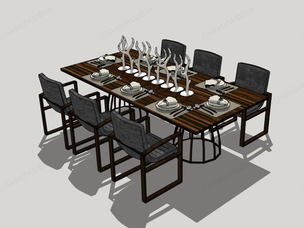 7 Piece Dining Table Set sketchup model preview - SketchupBox