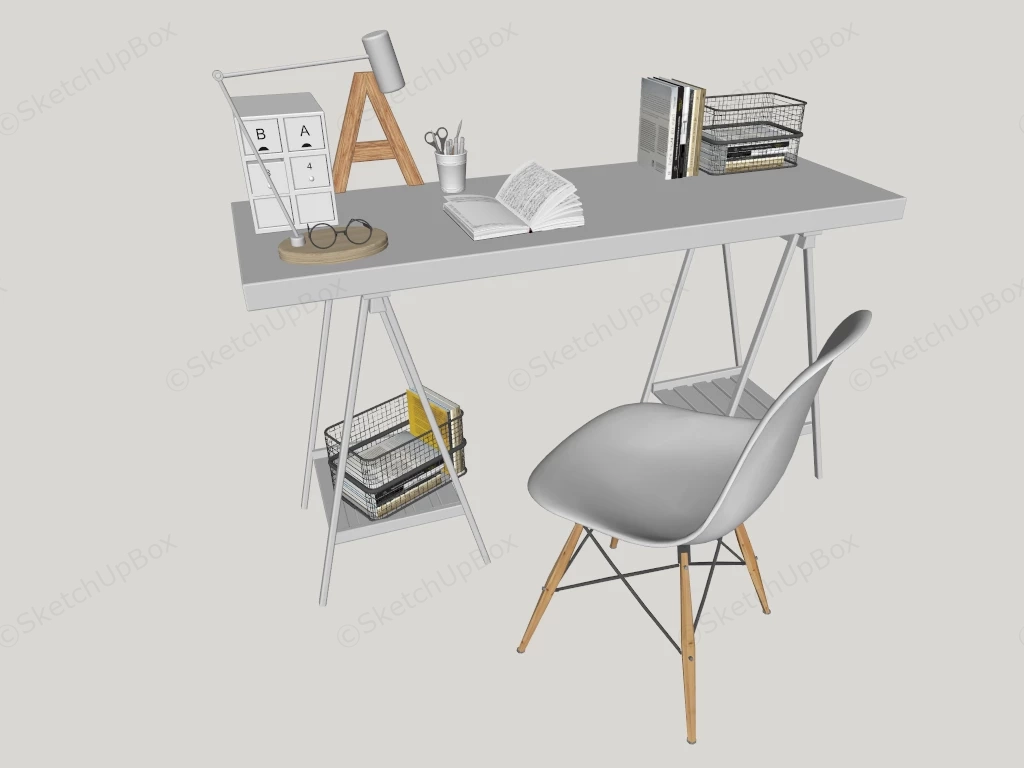 Modern White Home Office Desk Set sketchup model preview - SketchupBox