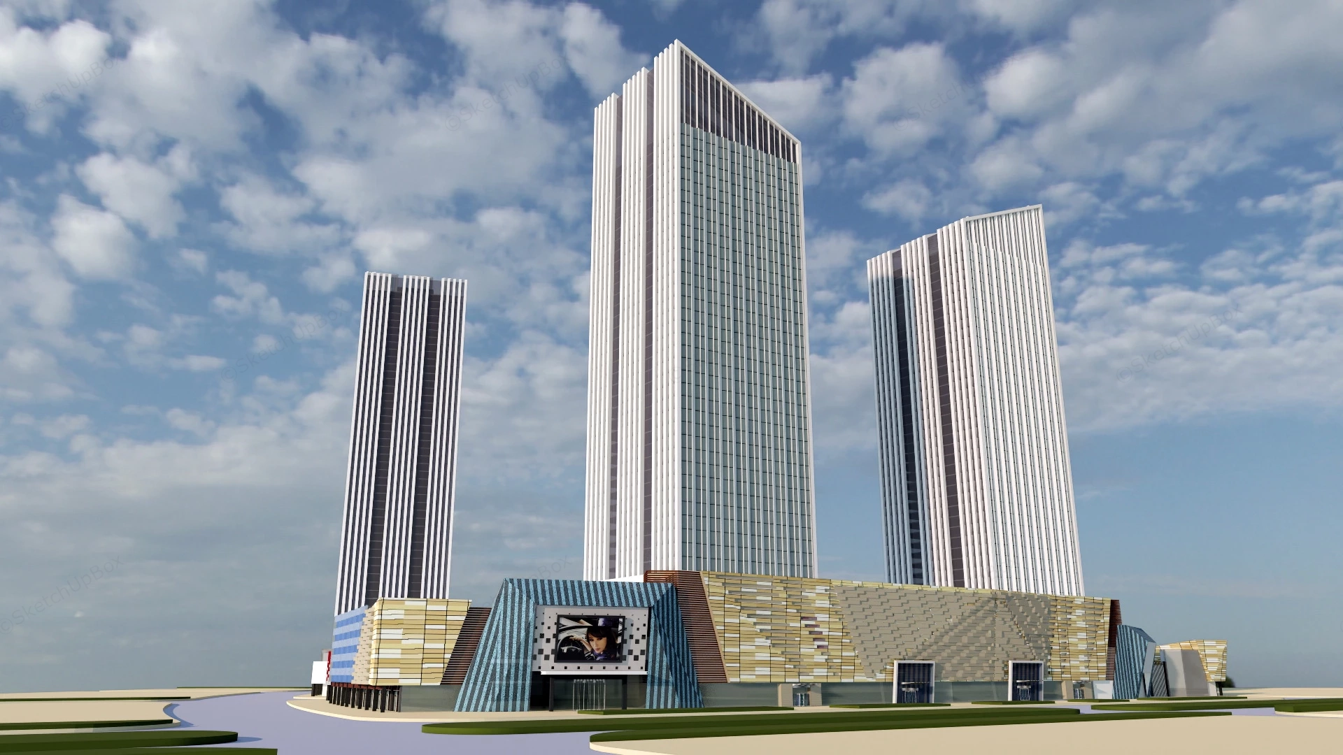 Large Office & Commercial Complex sketchup model preview - SketchupBox